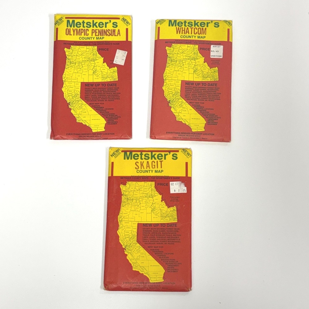 Vtg Metsker's Maps WA State Olympic Peninsula, Whatcom County, Skagit County